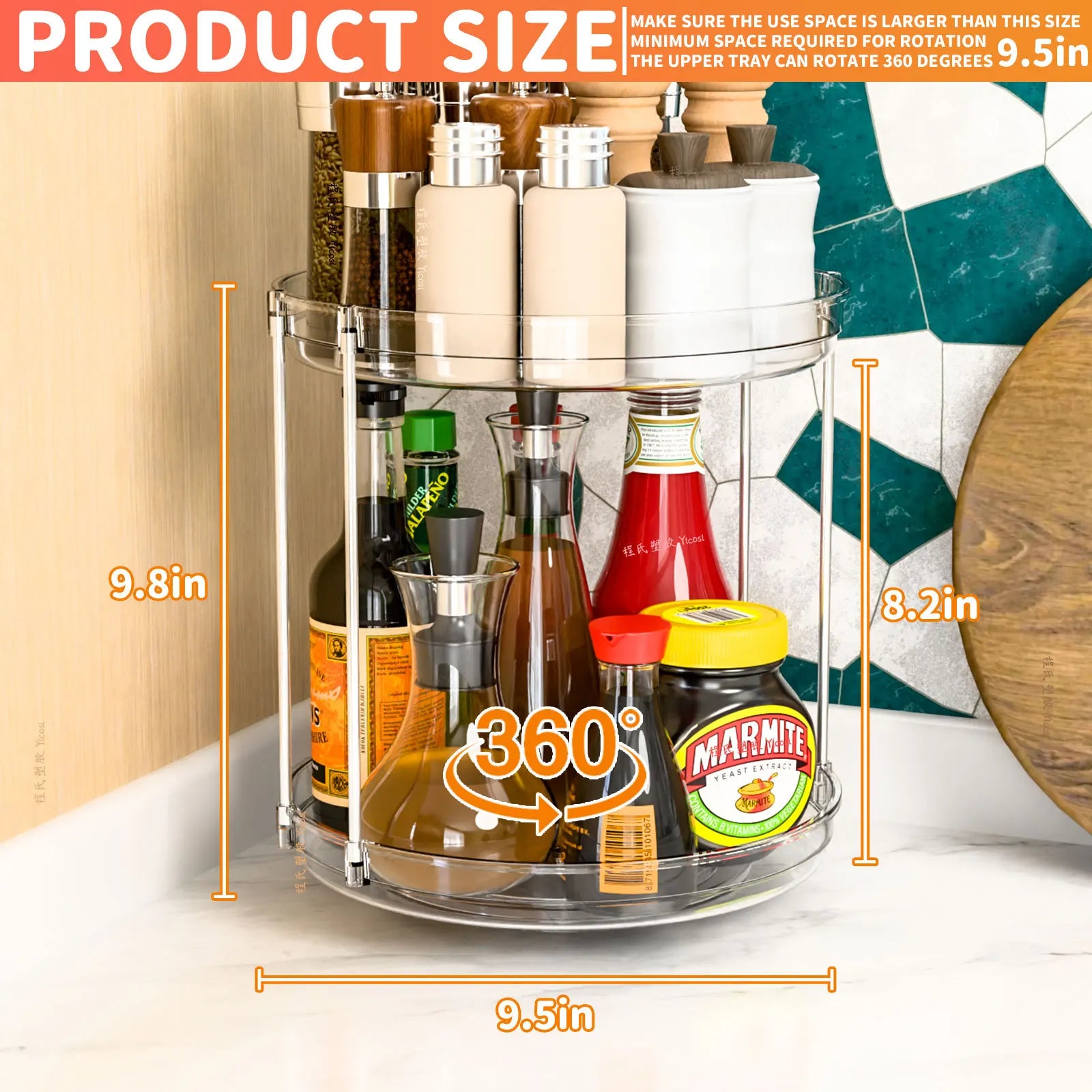 Rotating Spice Rack Turntable Kitchen Countertop Organizer For Seasoning Condiment Bottles Jars Beverage Cans Home Kitchen Use Peaceful Pleasures Health and Wellness