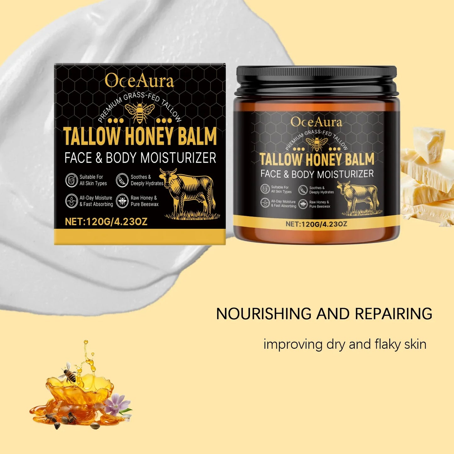 Tallow Honey Balm – Hydrating Brightening Firming Body Cream