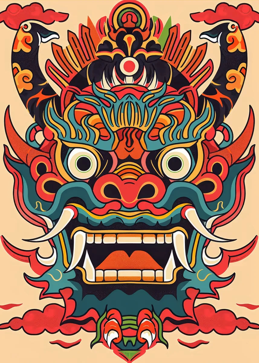 Japanese Oni Samurai Yokai Mask Canvas Wall Art Poster Print Canvas Wall Art Print Peaceful Pleasures Health and Wellness DM95-3 50x70cm Unframed