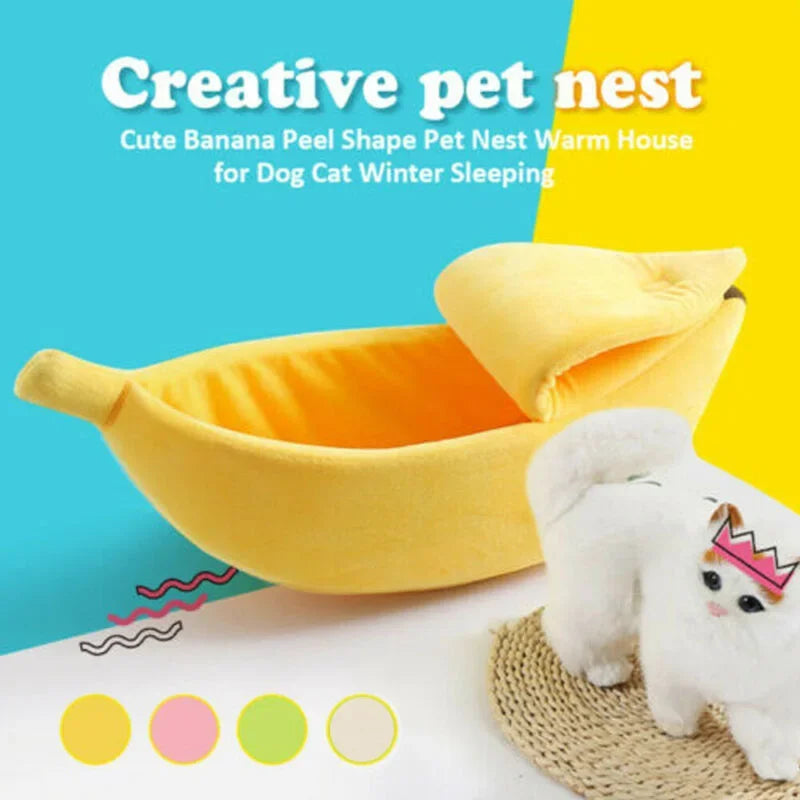 Banana Cat Bed – Cozy Plush Pet House for Cats & Dogs