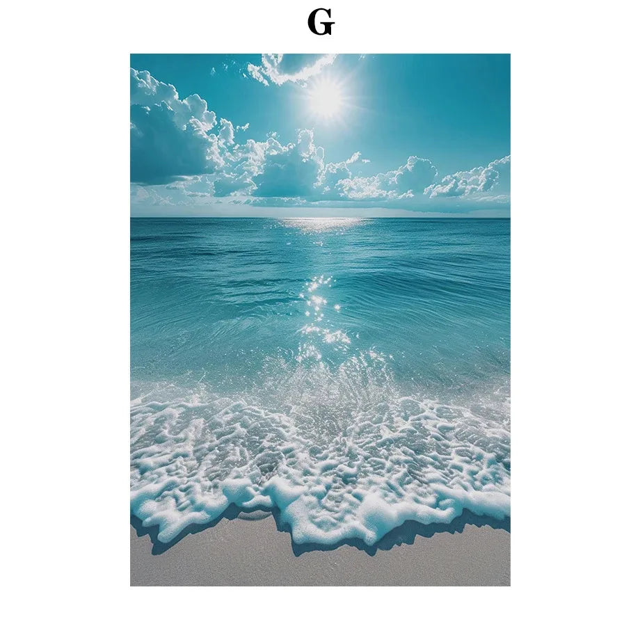 Beach Turtle Ocean Waves Palm Beach Landscape Poster Print Canvas Painting Nordic Wall Art Pictures Living Room Home Decor Peaceful Pleasures Health and Wellness G 20x30cm Unframed