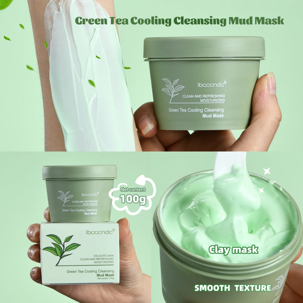 Green Tea Mud Mask Natural Skincare Deeply Cleansing Pore Nourishing Clay Face Mask Face Skin Care Cleaner 100g Peaceful Pleasures Health and Wellness