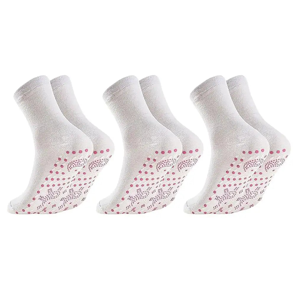 3 Pairs Self-Heating Cotton Socks - Black Red White Tomalin Health Socks Mid-Tube Cold Resistant Sweat-Absorbing Massage Floor Peaceful Pleasures Health and Wellness White3