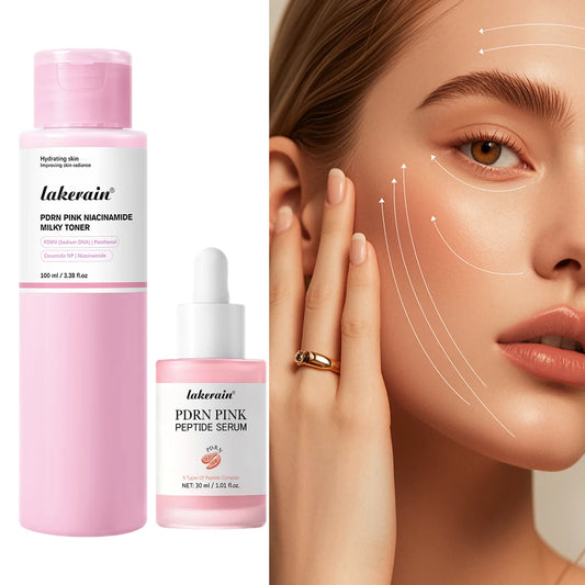 2Pcs Korean Glass Glow Skin Set, Salmon DNA PDRN Pink Peptide Serum With Niacinamide Milky Toner, Hydrating Soothing Firming Kit Peaceful Pleasures Health and Wellness DNA PDRN and toner