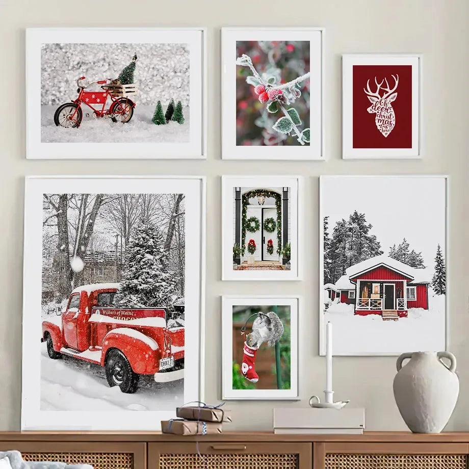 Nordic Christmas Canvas Wall Art – Tree, Deer & Vintage Car Canvas Wall Art Peaceful Pleasures Health and Wellness