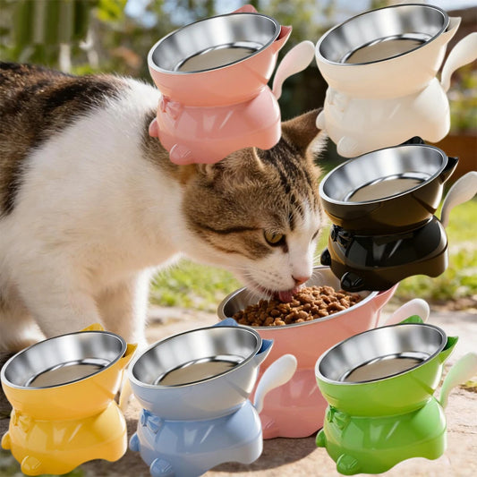 Increased Neck Protection High Quality Water Bowl Healthy Safe Stainless Steel Cat Bowl Anti-overturning Oblique Mouth Pet Bowl Peaceful Pleasures Health and Wellness