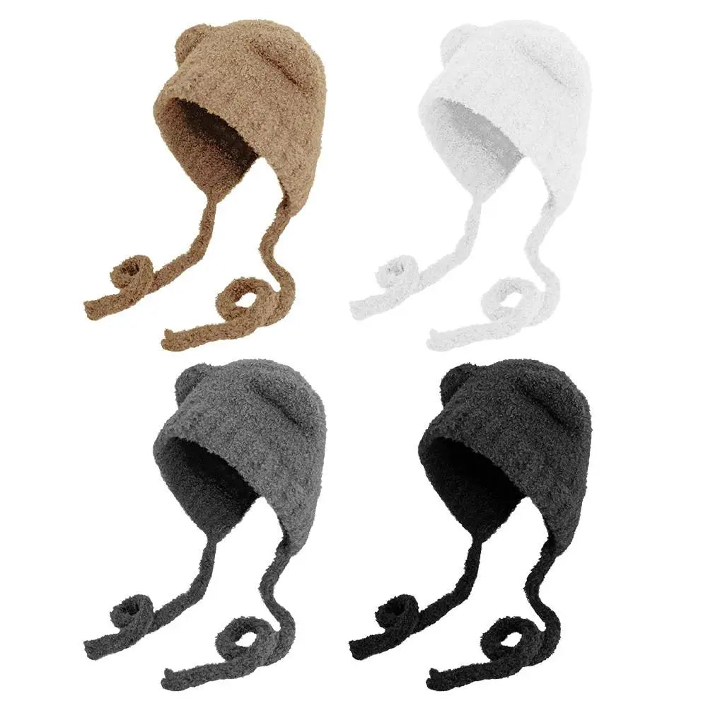 Women's Bear Ear Beanie – Cute Plush Knit Winter Hat