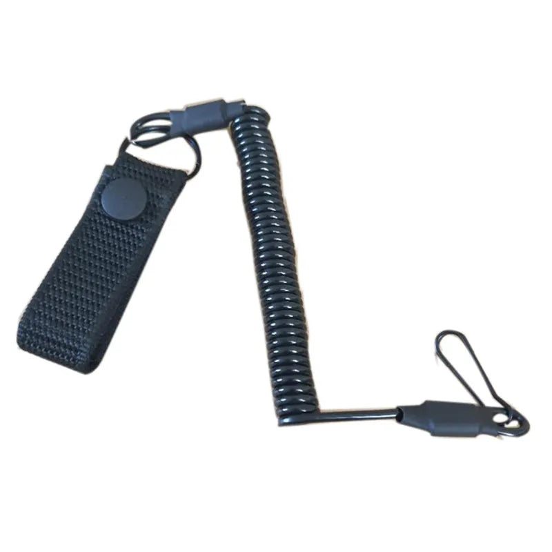Tactical Spring Lanyard with Steel Wire Core Anti Lost Keychain for Outdoor Tools Flashlight and Gear Attachment Peaceful Pleasures Health and Wellness Black