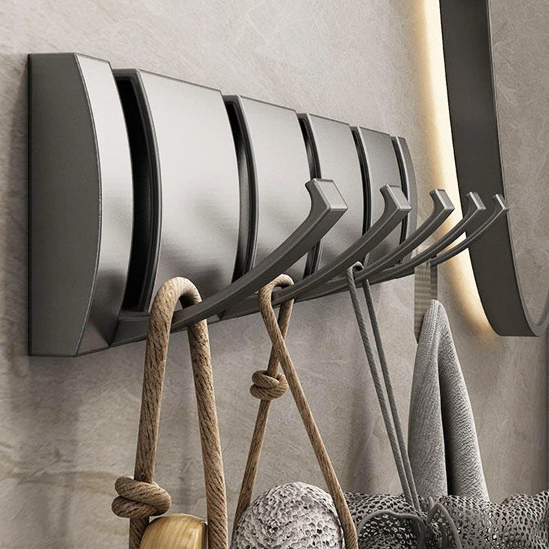 Folding Robe Hooks – 5-Hook Aluminum Wall Rack | Bath & Kitchen