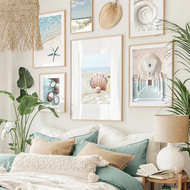 Scandinavian Simple Wall Art Summer Ocean Seashells Starfish Waves HD Canvas Poster Prints Home Bedroom Living Room Decoration Peaceful Pleasures Health and Wellness