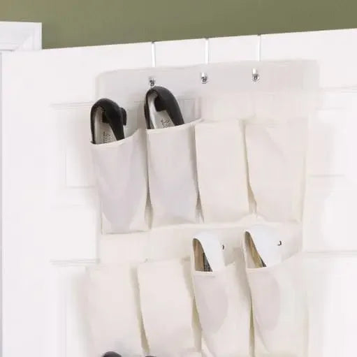 24-Pocket Over Door Shoe Organizer, Natural Canvas for 12 Pairs Storage Peaceful Pleasures Health and Wellness