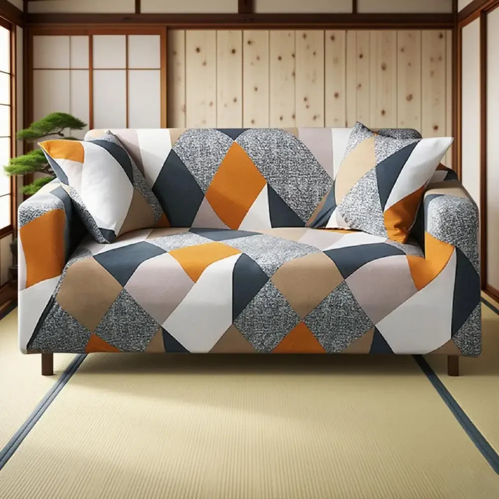 Printed Slipcover Elastic Sofa Covers Stretch Spandex 1/2/3/4 Seater Couch Cover Furniture Protector with 1Pcs Cushion Cover Peaceful Pleasures Health and Wellness Color 6 1-seat 90-140cm