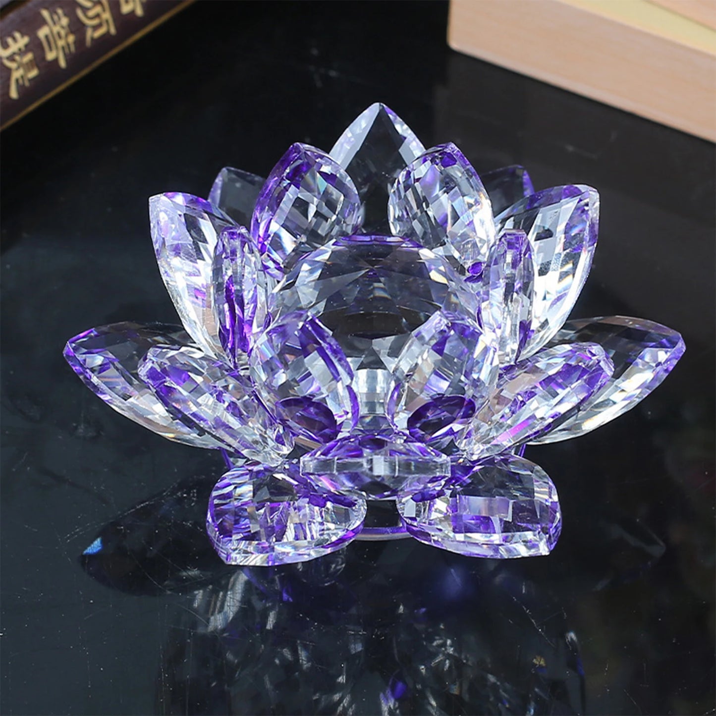Crystal Lotus Flower Figurines Flower Crafts Glass Car Figurines for Tabletop Centerpiece Home Office Peaceful Pleasures Health and Wellness 30 Purple