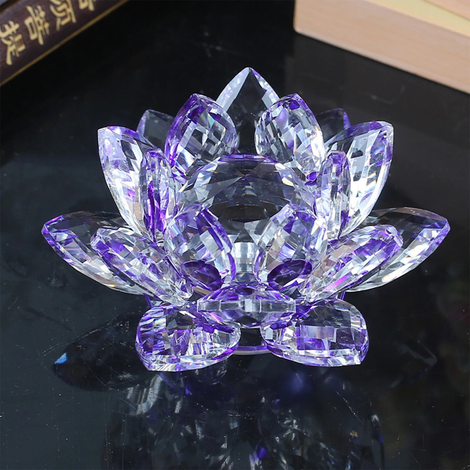 Crystal Lotus Flower Figurines Flower Crafts Glass Car Figurines for Tabletop Centerpiece Home Office Peaceful Pleasures Health and Wellness 30 Purple