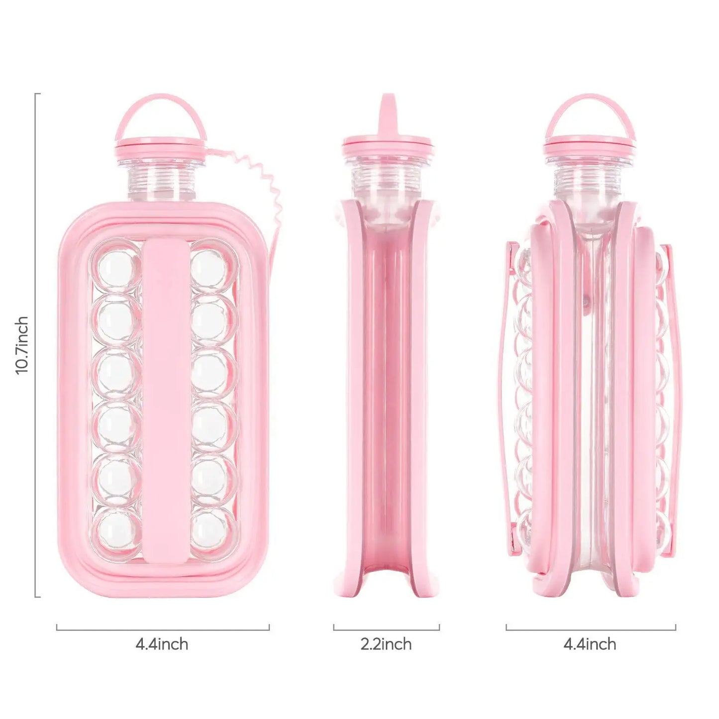 Ice Cube Maker Folding Ice Water Bottle made of Silicone Tray Mold for Portable Cooler Gem Shape Water Bottle Reusable Machine Peaceful Pleasures Health and Wellness Pink Ball M