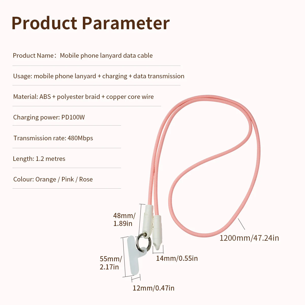 2-in-1 Phone Lanyard & 100W USB-C Fast Charging Cable 1.2M