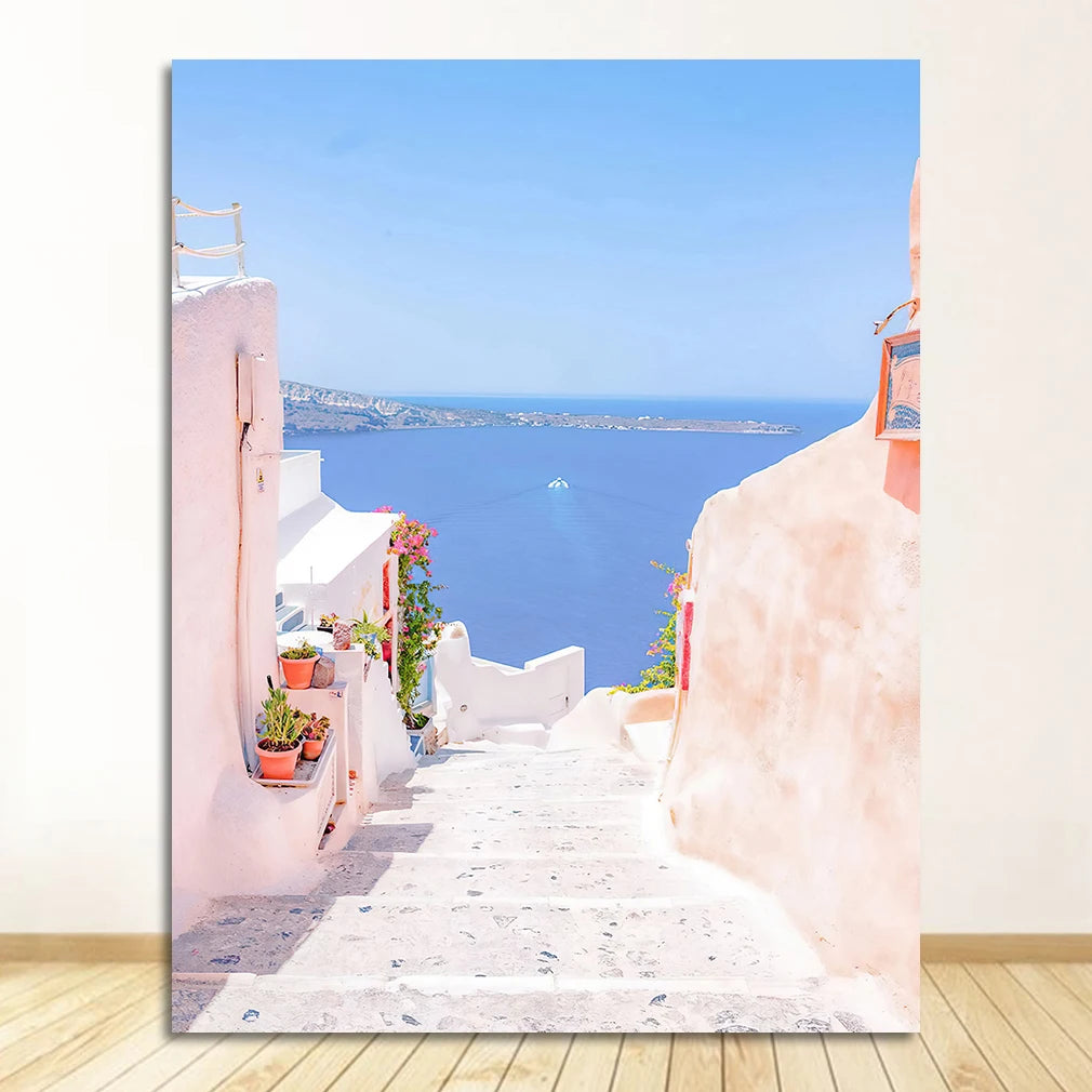Greek Island Santorini Minimalist Canvas Wall Art | Travel Poster