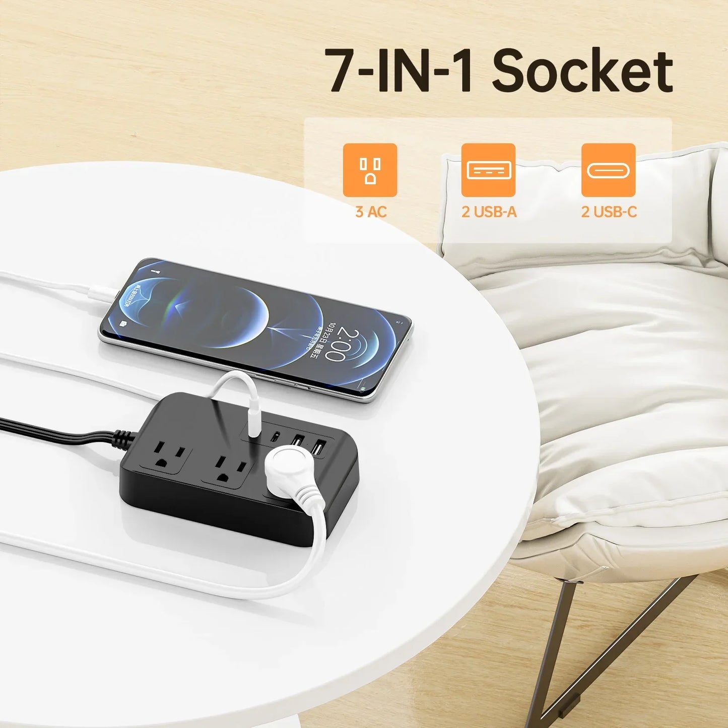 PD20W Fast Charging Power Strip | 1.5m Travel Cord Peaceful Pleasures Health and Wellness