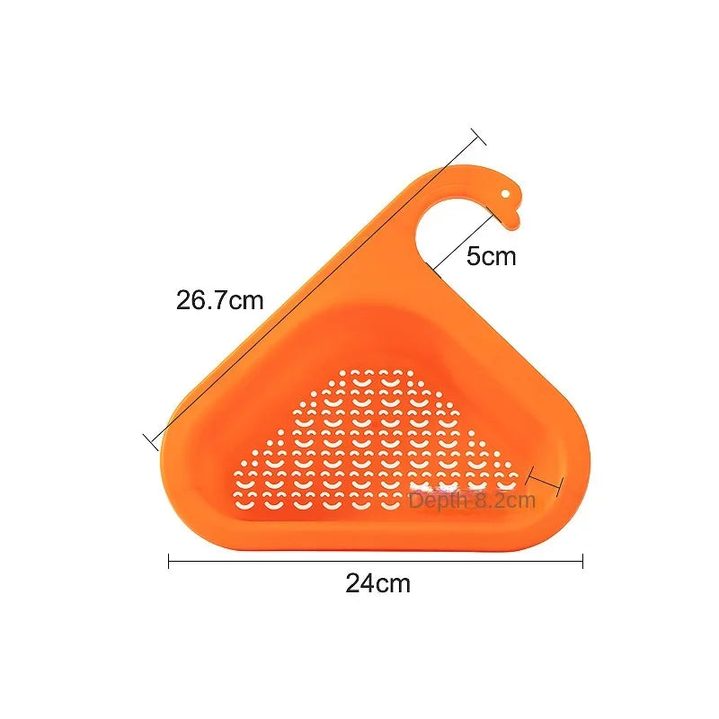 Kitchen Sink Drain Strainer Basket Leftover Garbage Filter Swan Shape Hanging Vegetable Washing Drainer Triangular Storage Rack Peaceful Pleasures Health and Wellness Orange 1PC