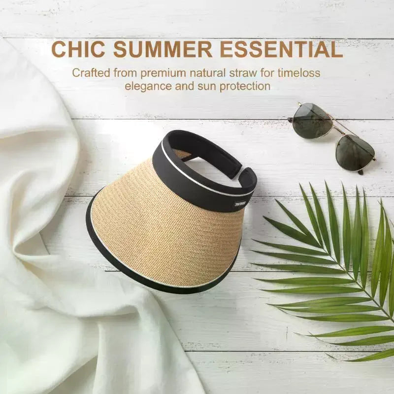 Foldable Straw Sun Visor Hat – UV Protection Beach Cap