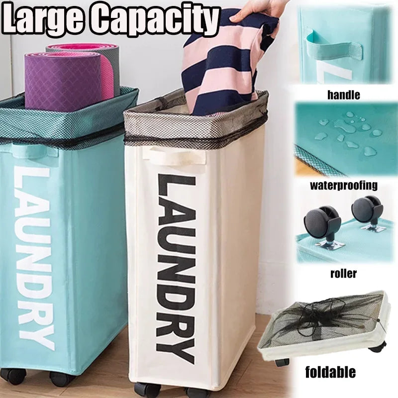 Foldable Laundry Basket with Wheels – Oxford Clothes Storage Box