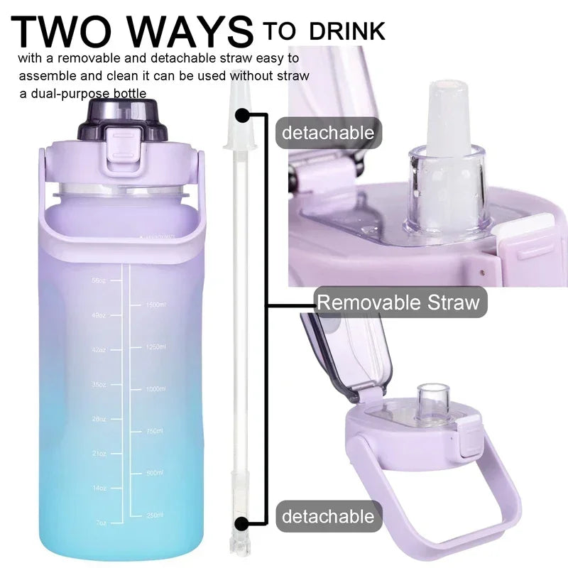 2L Motivational Sports Water Bottle | BPA-Free Tritan & Straw