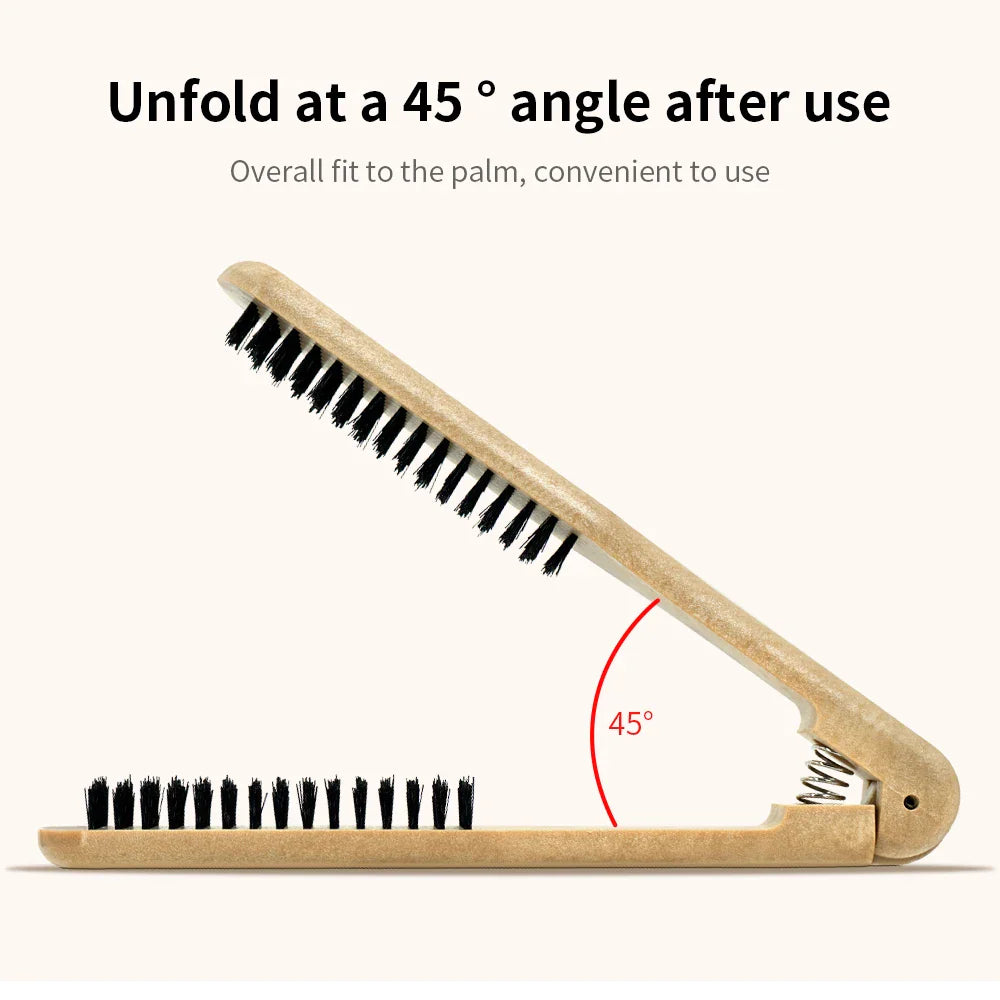 V-Type Wooden Handle Hair Straightener Comb | Anti-Static