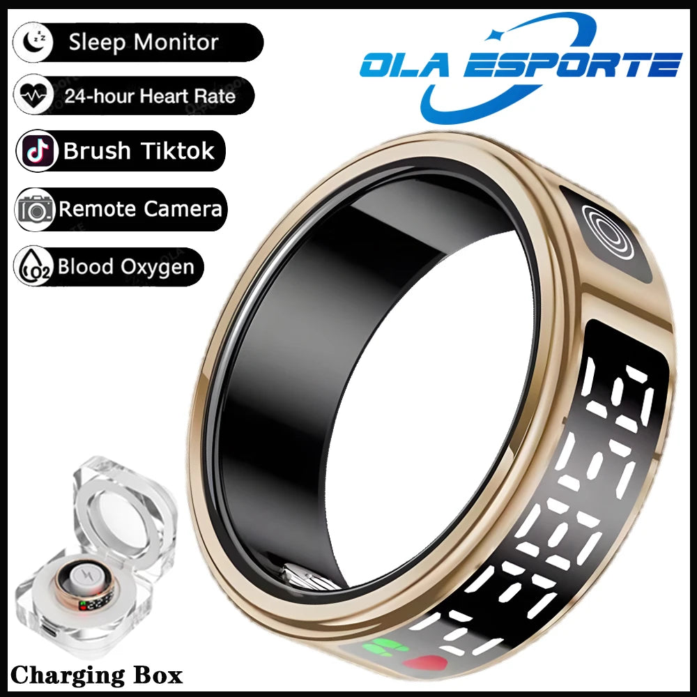 2026 Smart Ring with Display Screen and Touch, Wireless Charging, Health Manager, 5 ATM Waterproof For Men Women Rings R12 R11 Peaceful Pleasures Health and Wellness Gold Pro 12