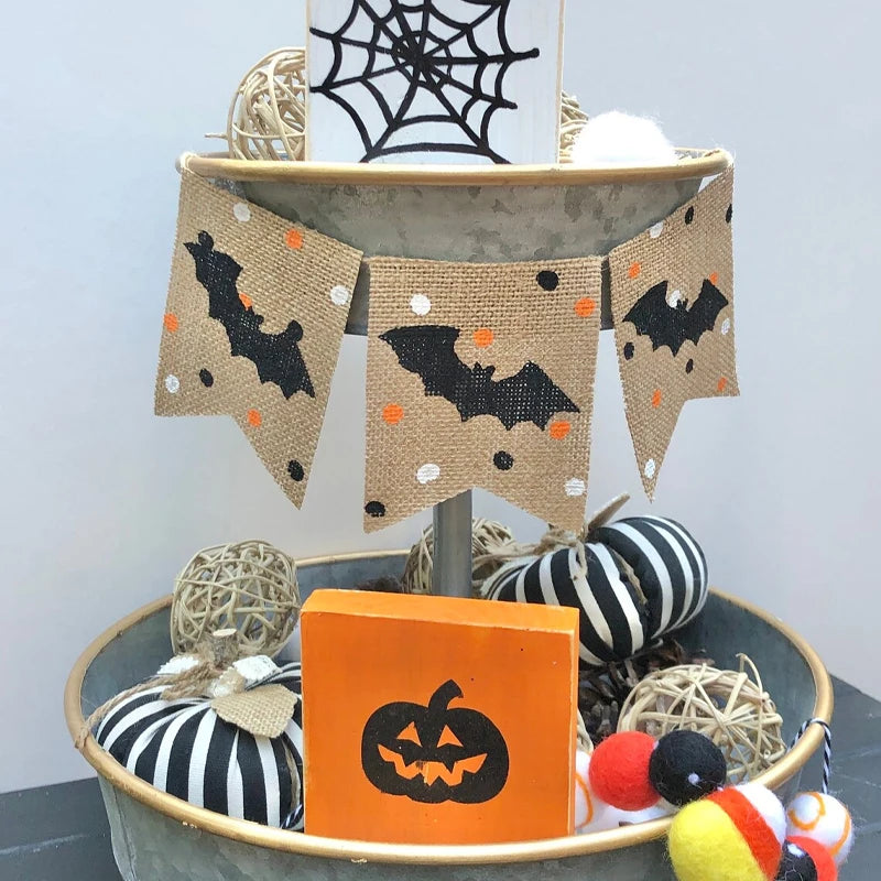 Halloween Bat Burlap Mini Banner | Rustic Fall Party Decor Halloween Banner Peaceful Pleasures Health and Wellness