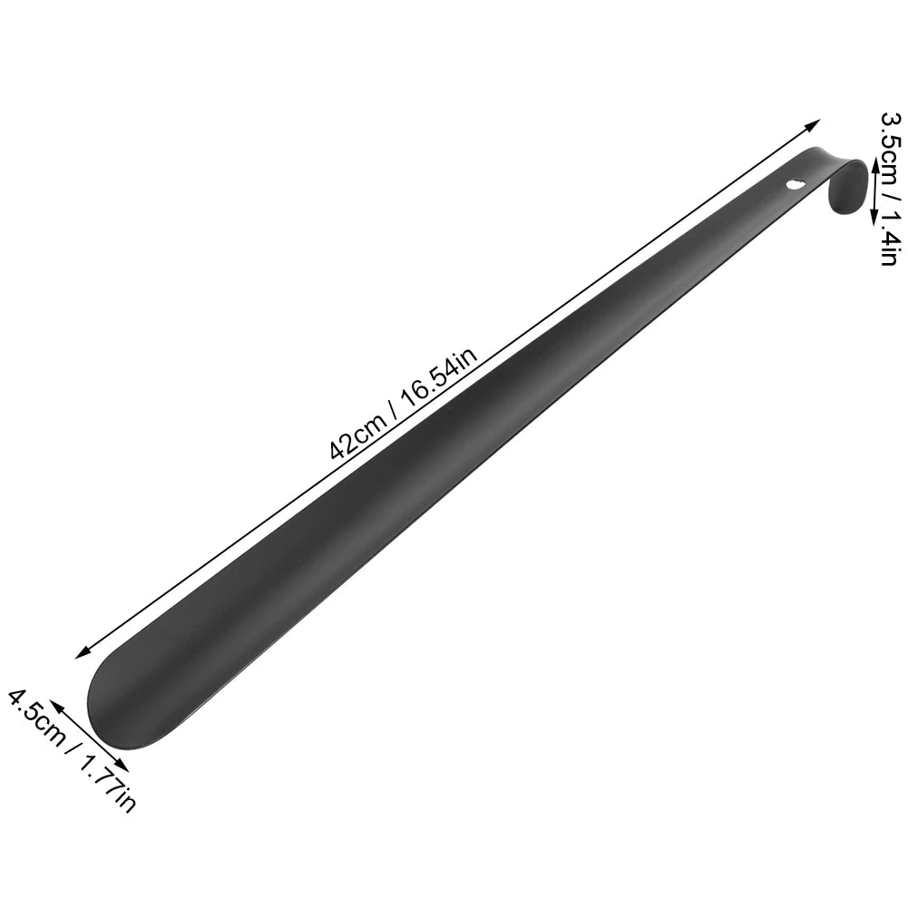 Shoe Helper Portable Stainless Steel Travel Shoe Horn Long Handle Black 42cm for Home for Travel Peaceful Pleasures Health and Wellness