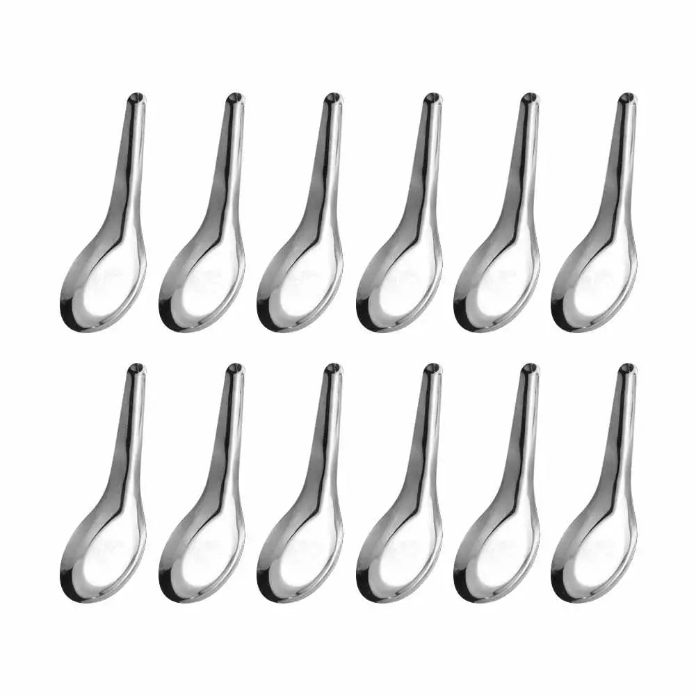 12-Pack Steel Flat Bottom Soup Spoons – Mirror-Polished Set