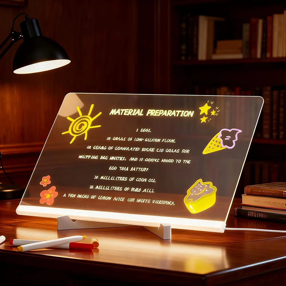 Children LED Writing Board with Stand – Colorful LED Message Board with 7 Fluorescent Pens, Perfect Gift for Kids