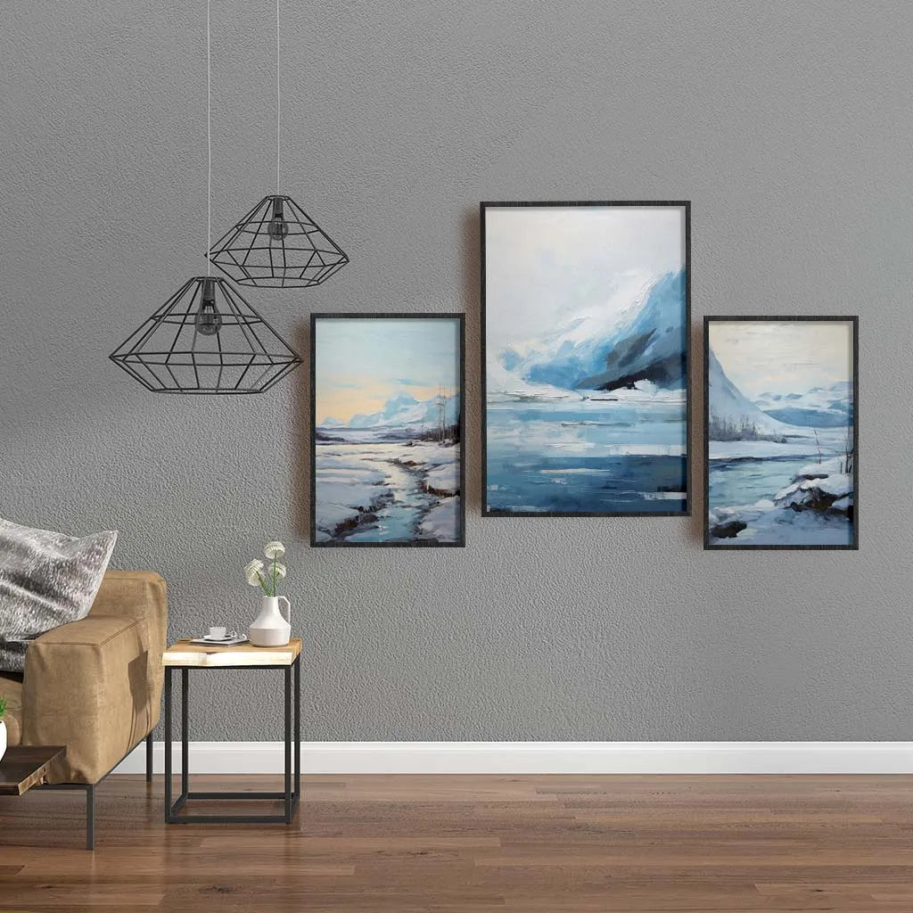 Blue Ice Winter Mountain Canvas Wall Art | Nordic Landscape Print Canvas Wall Art Peaceful Pleasures Health and Wellness