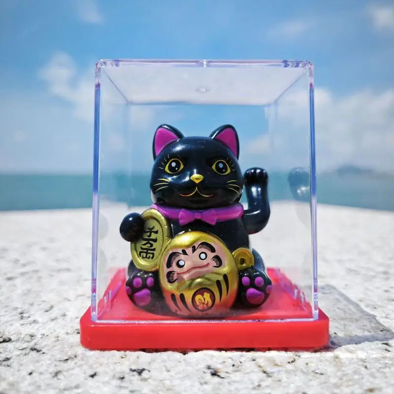 Solar Waving Lucky Cat Ornament | Mini 2" Desk Fortune Décor