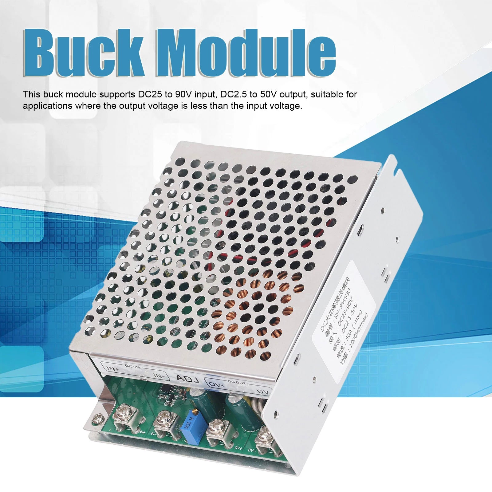 Module to Module 50A 1000W DC25‑90V Input DC2.5‑50V Output Adjustable Converter Module with Cooling Fan Peaceful Pleasures Health and Wellness