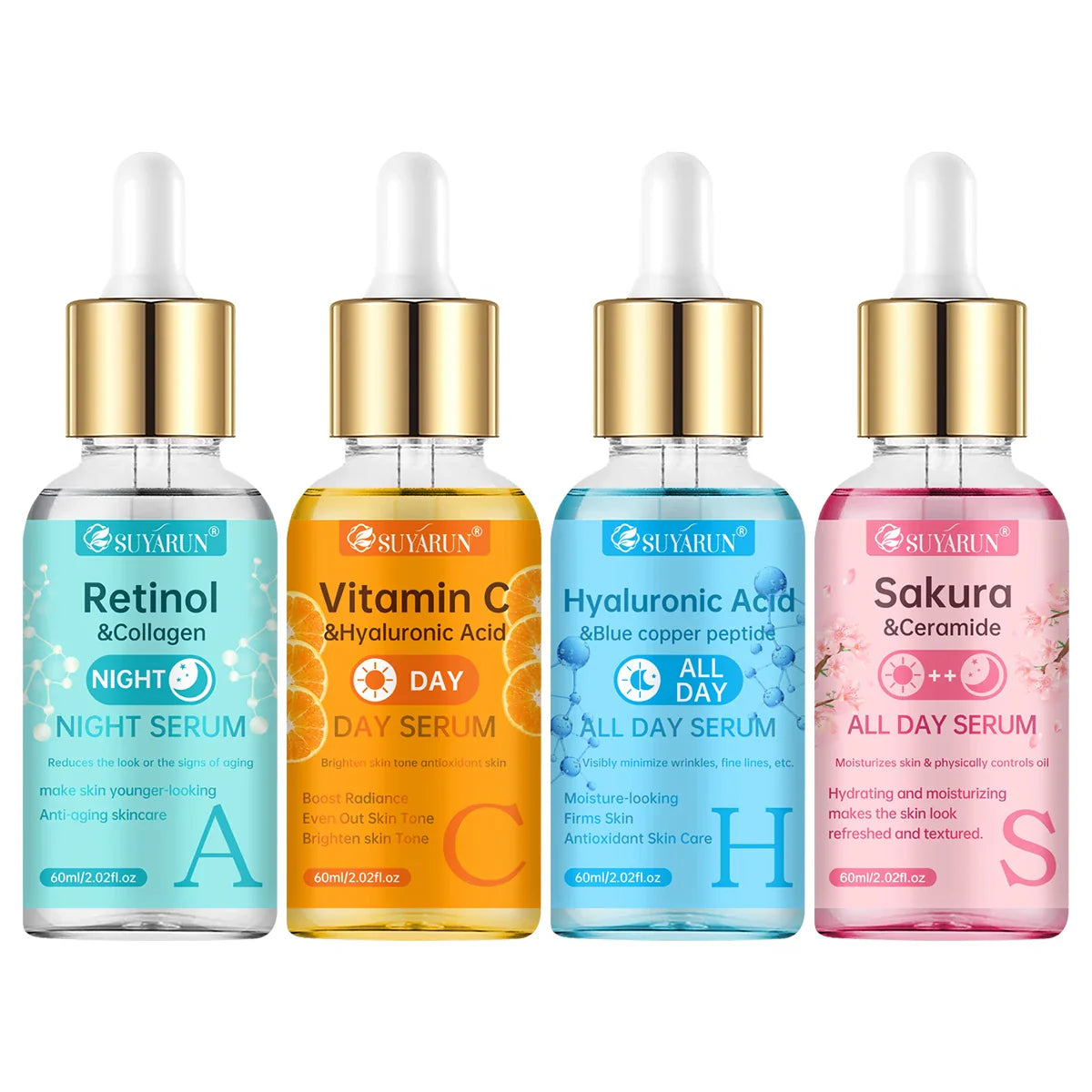 SUYARUN 4-Piece Hydrating Face Serum | Hyaluronic Acid & Vitamins