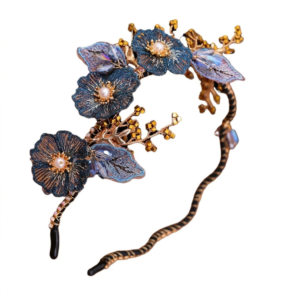 Fabric Flower Headband With Artificial Leaves For Women 38cm Elastic Design Peaceful Pleasures Health and Wellness Hair hoop