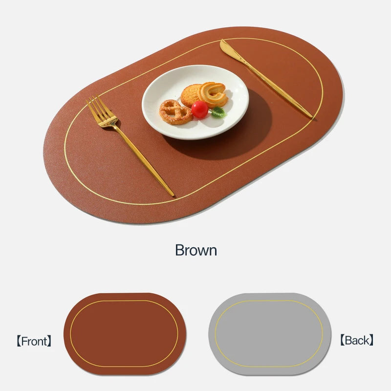 Faux Leather Placemats Double-Sided Color Oval Design Home Decor Kitchen Dining Table Placemats Heat Resistant pad Peaceful Pleasures Health and Wellness Brown 45x30 cm Oval