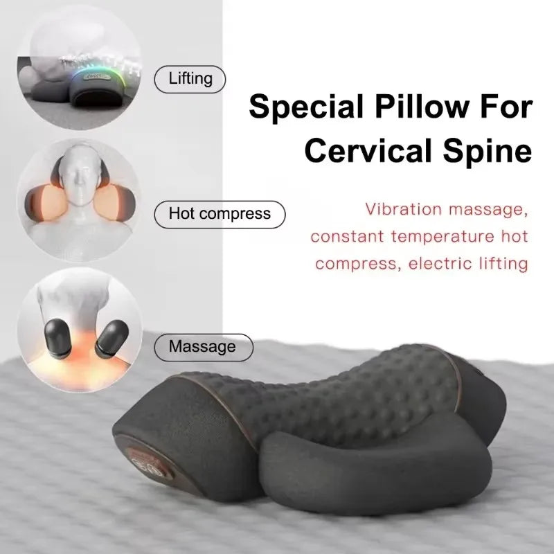 Electric Neck Massager Pillow Massager Orthopedic Cervical Stretcher with Heating & Vibration Back Traction Support for Sleeping Peaceful Pleasures Health and Wellness