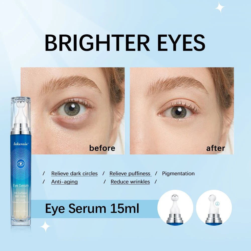 Anti-Wrinkle Eye Serum 5% Caffeine Eye Cream Eye Roller Ball Cream For Dark Circles Fades Fine Lines Remove Eye Bags 15ml Peaceful Pleasures Health and Wellness