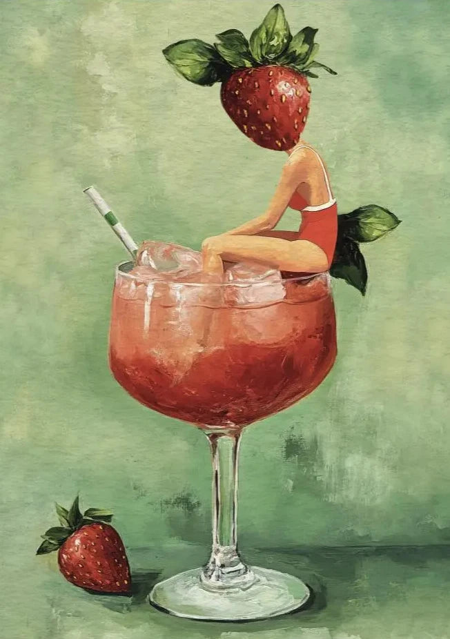 Coffee Martini Cocktail Margarita Drink Girl Jumping Into Wine Glass Fun Poster Canvas Printing Wall Art Bar Club Kitchen Decor Peaceful Pleasures Health and Wellness DM45-7 50x70cm Unframed