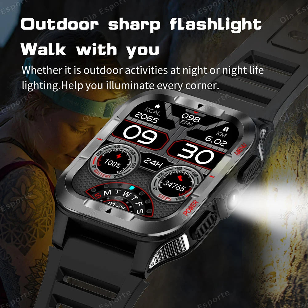 Military Sports Smartwatch 1.83" HD LED Flashlight | Android iOS