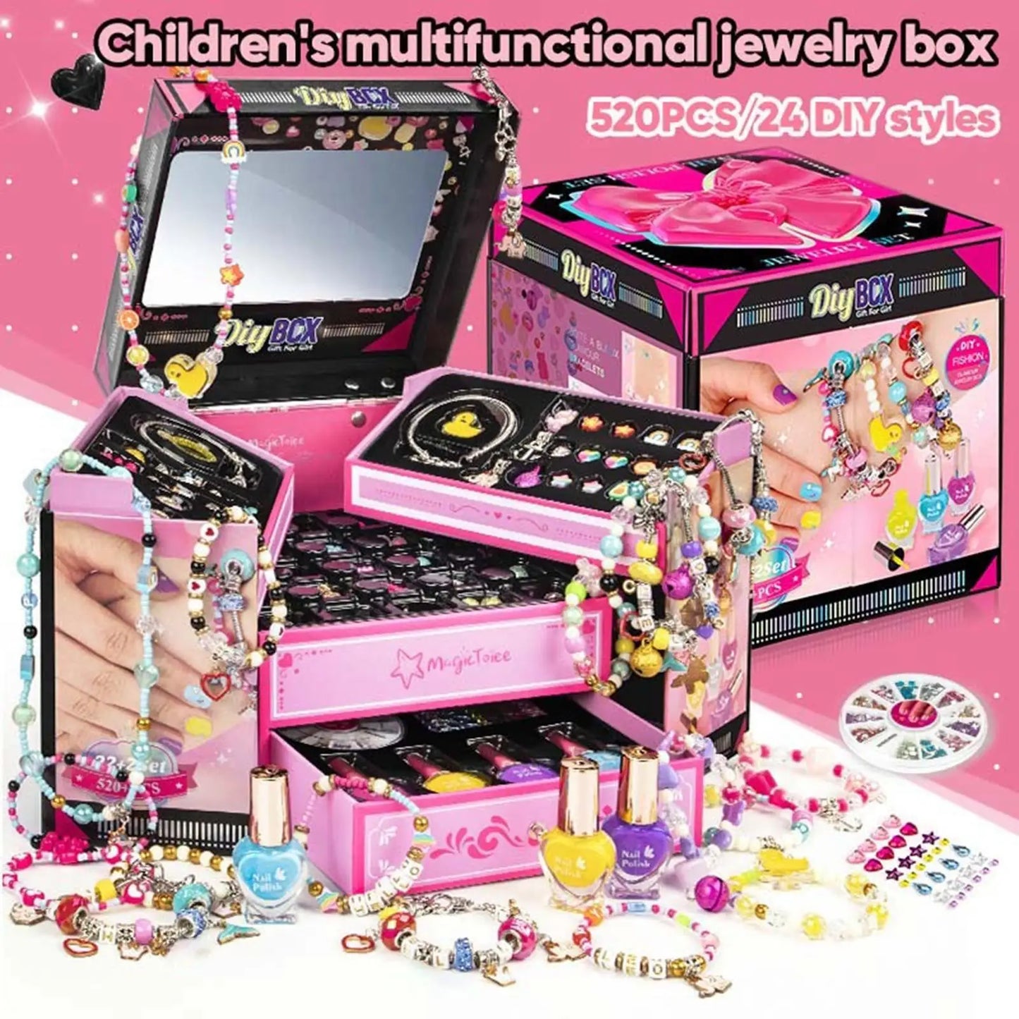 Kids Makeup Cosmetics Pretend Playing Box Jewelry Box DIY Bracelet Earrings Necklace Making Kit Christmas Girls Gift Box Peaceful Pleasures Health and Wellness