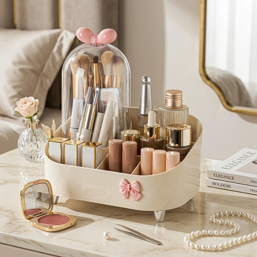 Large Capacity Makeup Organizer & Cosmetic Display Case with Brush Holder – Desktop Storage