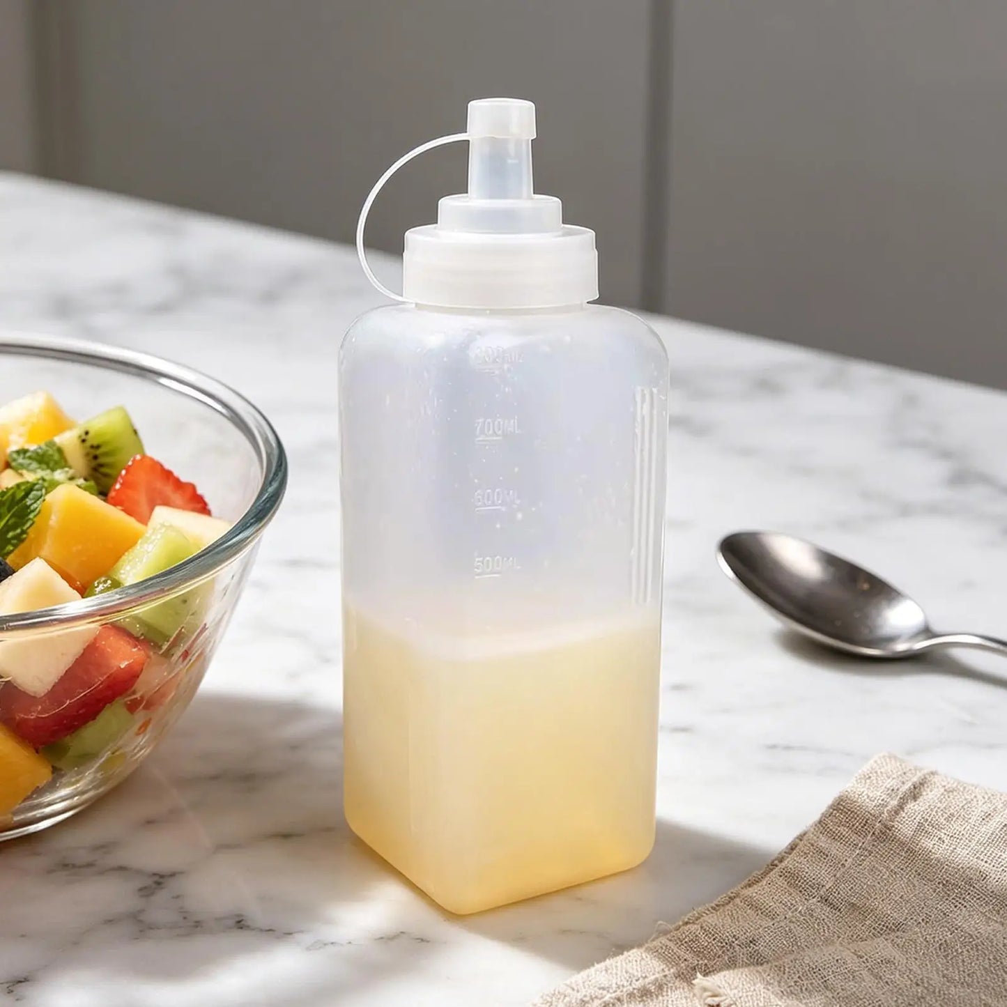 Large Squeeze Condiment Bottle with Nozzle Dispenser & Scale