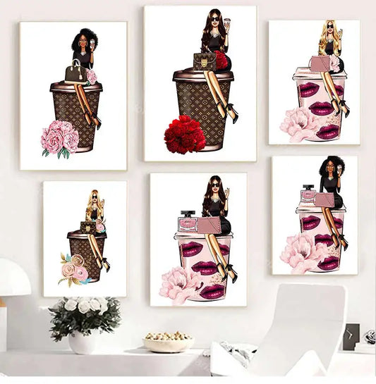 Paris Fashion Girl Flower Canvas Wall Art Print | Unframed Poster Canvas Wall Art Print Peaceful Pleasures Health and Wellness