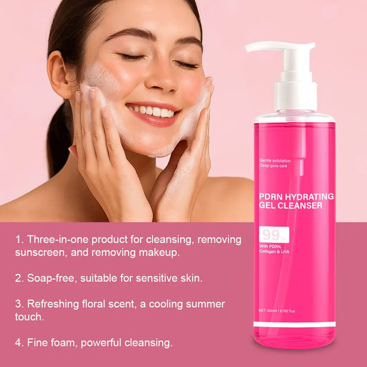 PDRN Hydrating Gel Cleanser, Salmon Pink Foam Cleansing Gel with PDRN & Collagen,Deep Cleansing,Gentle and Non-irritating, 200ml Peaceful Pleasures Health and Wellness