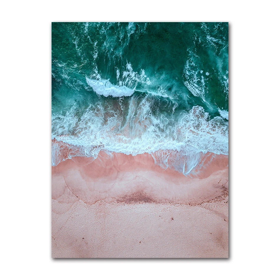 Scandinavian Ocean Beach Pink Bus Canvas Wall Art | Nordic Print
