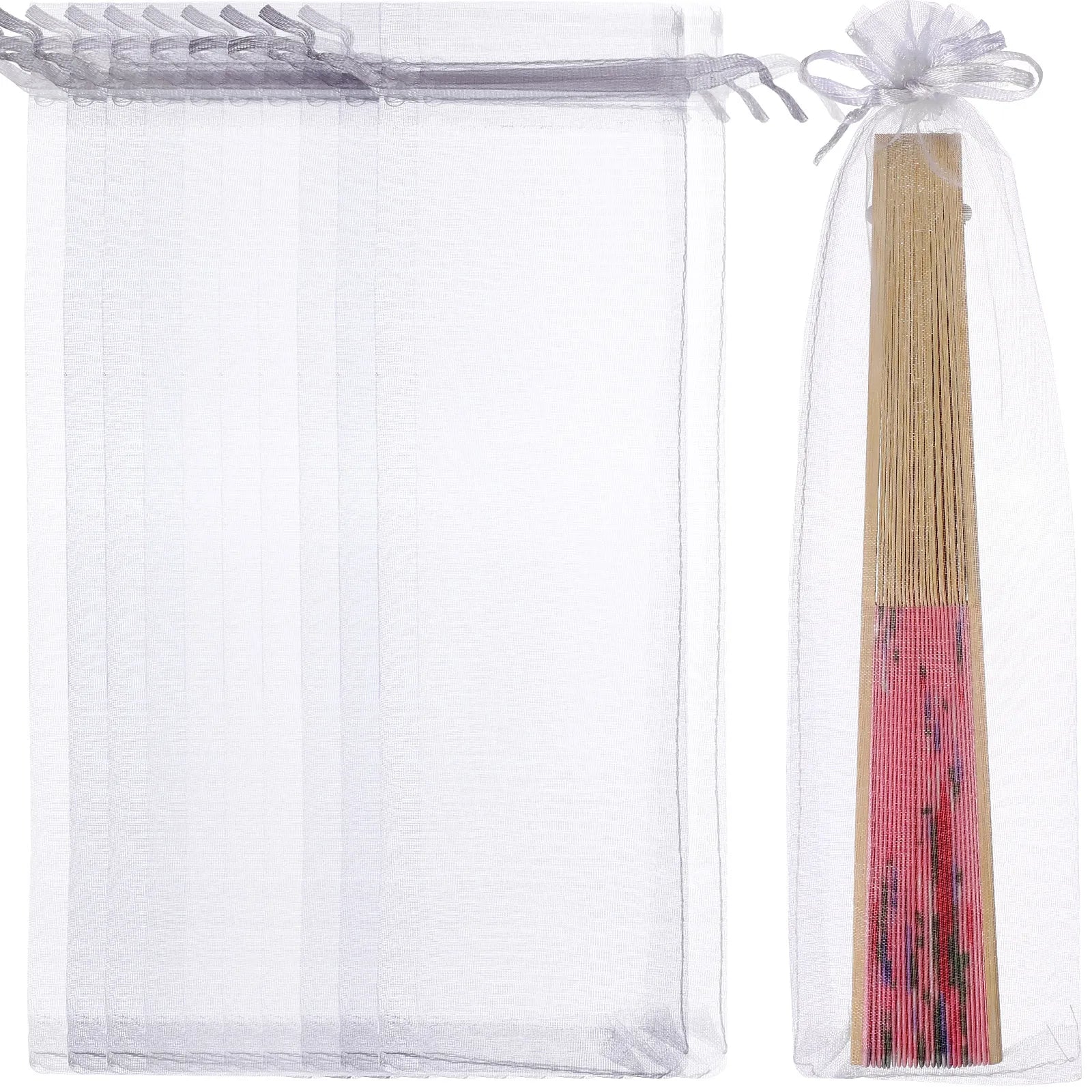 50pcs Drawstring Organza Bags Folding Hand Fan Pouch Drawstring Fan Packaging Bag Party Wedding Favor Gift Candy Jewellery Bags Peaceful Pleasures Health and Wellness