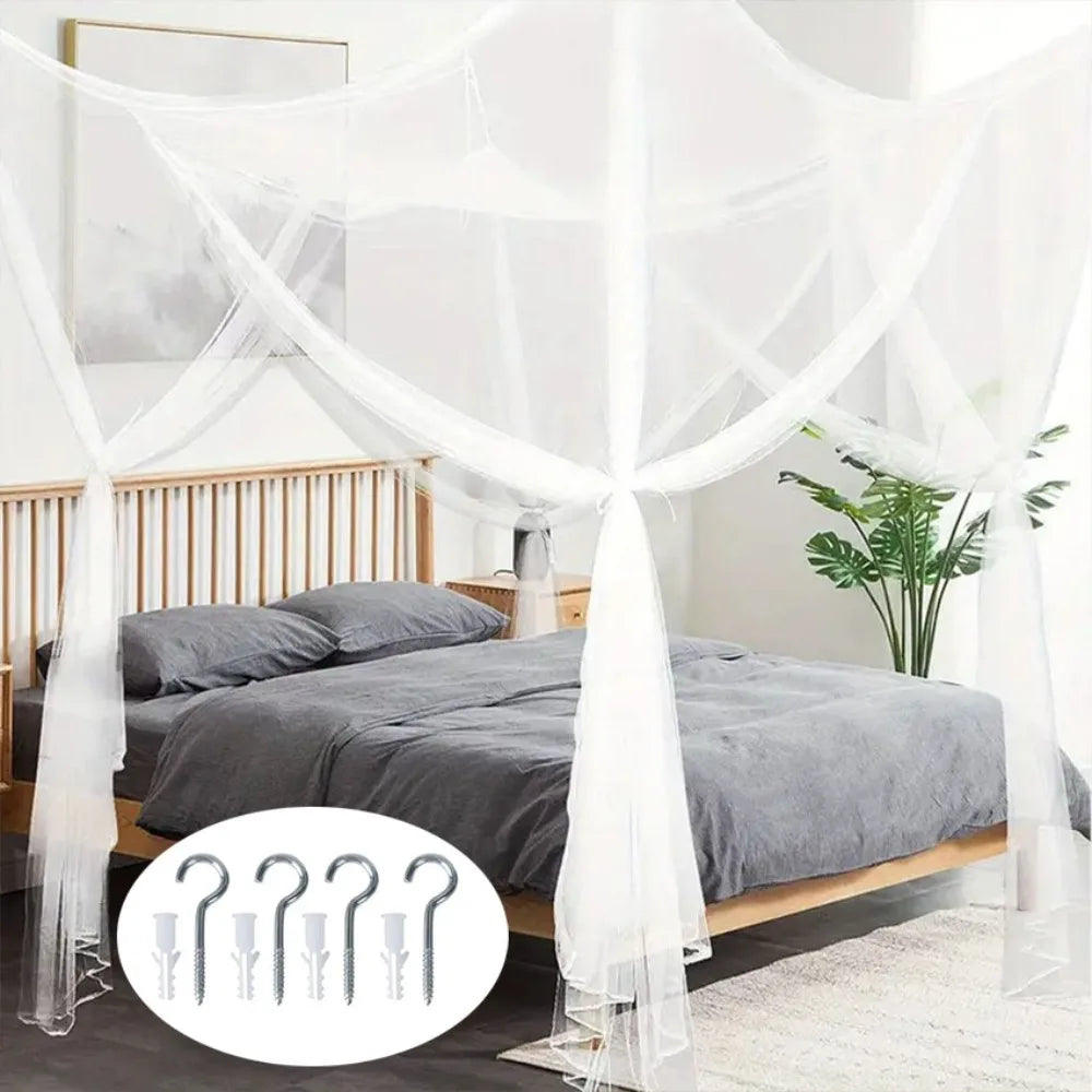 4-Corner Bed Canopy Mosquito Net | Breathable Square Bed Tent